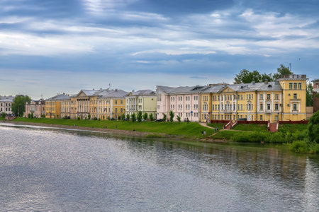 Embankment of the Vologda river in the center of Vologda, Russiaの写真素材
