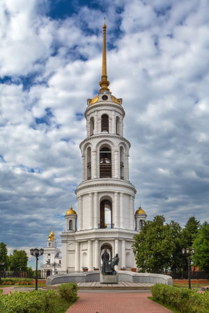 Bell tower of Resurrection Cathedral in Shuya, Russiaの写真素材