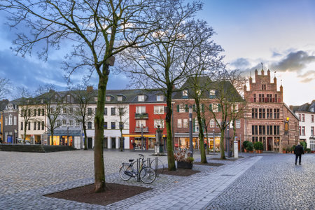 Market Square with hiatorical houses in Xanten city, Germanyの写真素材