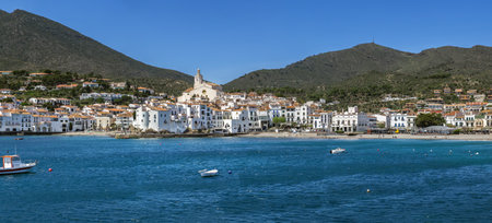 Panoramic view of Cadaques from the sea, Catalonia, Spainの写真素材