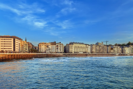 View of San Sebastian from Bay of Biscay, Spainの写真素材
