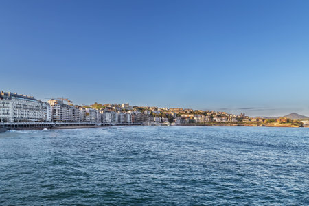 View of San Sebastian from Bay of Biscay, Spainの写真素材