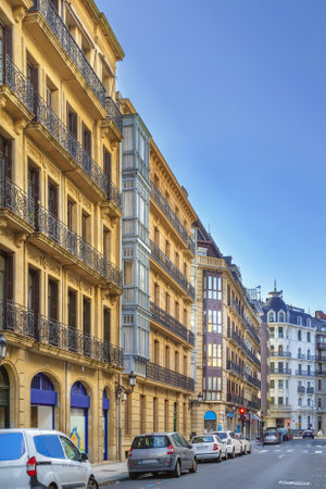 Street in San Sebastian city center, Spainの写真素材