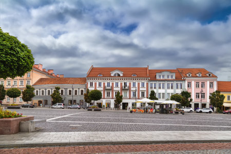 Town hall square in Vilnius Old Town, Lithuaniaの写真素材