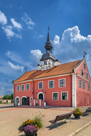 Bauska Town Hall is a recently rebuilt 17th century town hall building, Latviaの写真素材