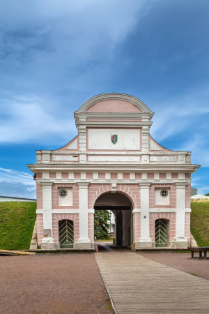 Tallinn Gate is a city gate in the historical fortifications of Parnu, Estoniaの写真素材