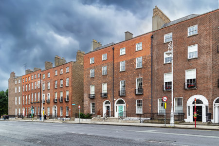 Street with typical houses in Dublin, Irelandの写真素材