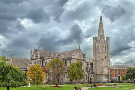 Saint Patrick's Cathedral in Dublin, Ireland, founded in 1191, is the National Cathedral of the Church of Irelandの写真素材