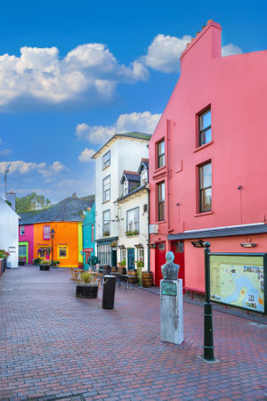 Street with bright colored houses in Kinsale, Irelandの写真素材