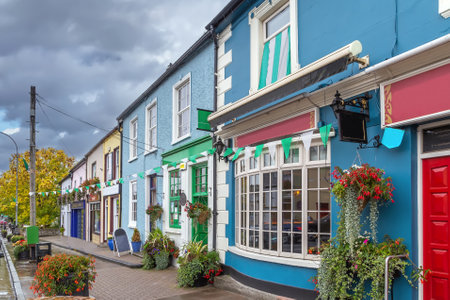 Street with bright houses in Adare, County Limerick, Irelandの写真素材