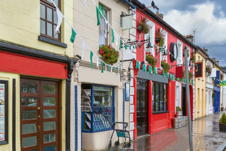 Street with bright houses in Adare, County Limerick, Irelandの写真素材