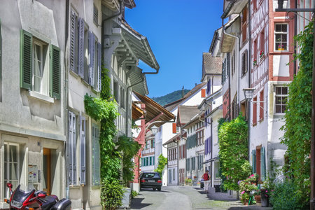 Street in Stein am Rhein city center, Switzelandの写真素材