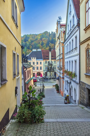 Street in Loket city center, Czech Republicの写真素材