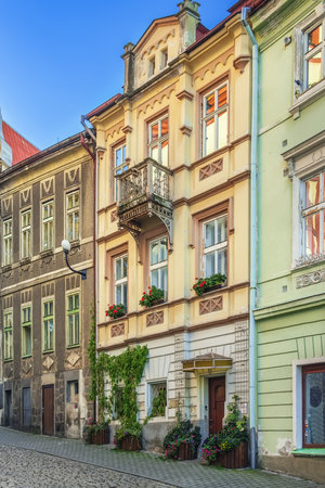 Street in Loket city center, Czech Republicの写真素材