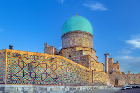 Dome of Tilya Kori Madrasa, Samarkand, Uzbekistanの写真素材
