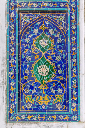Ð¡eramic Tiles on facade of Ulugh Beg Madrasa , Samarkand, Uzbekistanの写真素材