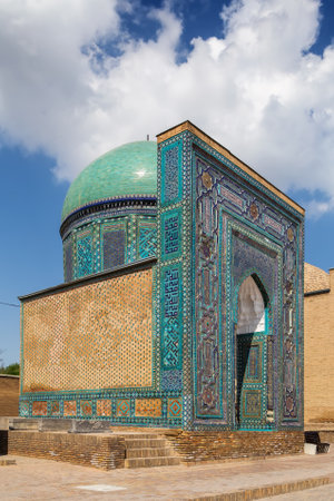 Complex of mausoleums Shahi Zinda in Samarkand, Uzbekistan. Mausoleum of Master Alim Nesefiの写真素材