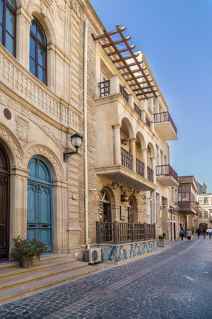 Street in Old City is the historical core of Baku, Azerbaijanの写真素材