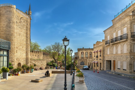 Street in Old City is the historical core of Baku, Azerbaijanの写真素材