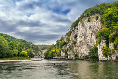 Rocky shores of the Danube near Kelheim, Germanyの写真素材