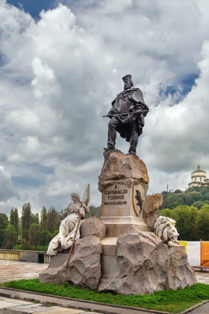 Monument to Giuseppe Garibald on the banks of the Po River in Turin Italyの写真素材