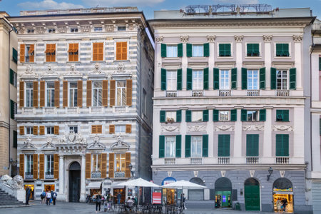 Palaces on San Lorenzo square in Genoa, Italyの写真素材