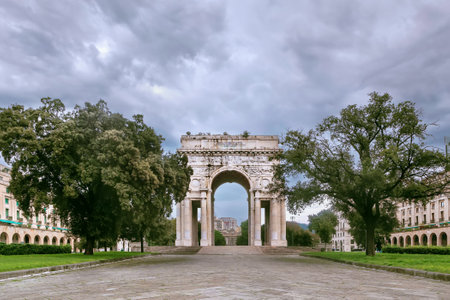 Arco della Vittoria (Victory Arch) is a memorial arch located in Piazza della Vittoria in Genoa, Italy.の写真素材