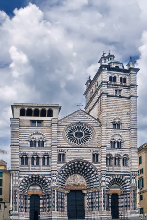 Genoa Cathedral or Cathedral of Saint Lawrence is a Roman Catholic cathedral in Genoa, Italy. Facadeの写真素材