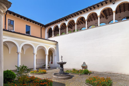 Monastero del Santissimo Corpo di Cristo, Brescia, Italy. Gallery at the entrance to the monasteryの写真素材