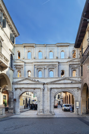 Porta Borsari is an ancient Roman gate in Verona, Italyの写真素材