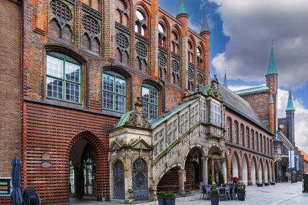 Historic Town Hall Staircase, Lubeck, Germanyの写真素材