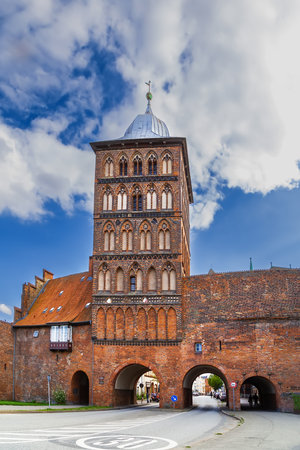 Burgtor, built 1444 in late Gothic style, was the northern city gate of Hanseatic Lubeck, Germanyの写真素材
