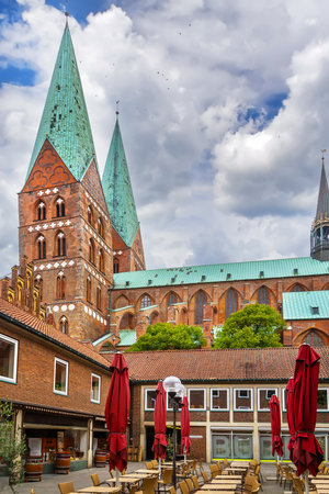St. Mary's Church is a medieval basilica in the city center of Lubeck, Germany.の写真素材
