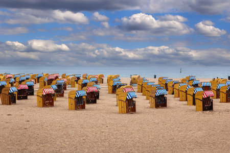 Beach with seaside in Travemunde, Germanyの写真素材
