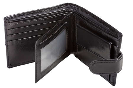 open wallet in black color isolated on white background