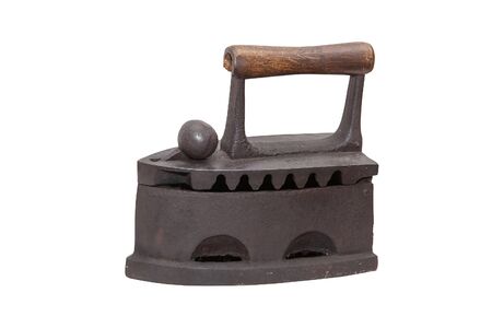 old cast iron iron isolated on white backgroundの写真素材