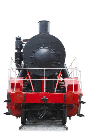 vintage locomotive red color isolated on white backgroundの写真素材