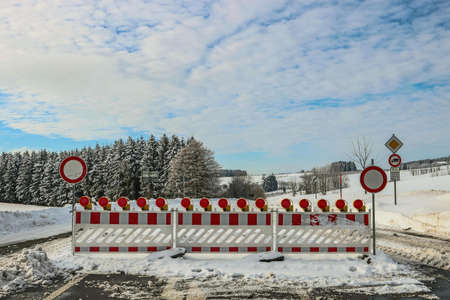 Snow break on a country roadの写真素材