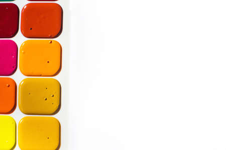 Multi-colored bright Watercolor paints close up. A frame from paints.の写真素材