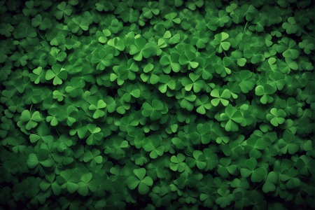 Background of green clover leaves. St. Patrick's Day. Dark vegetable texture. Space for textの素材