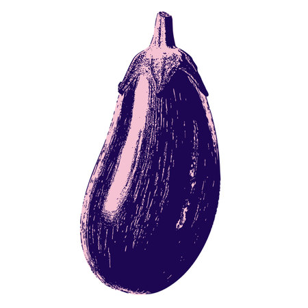 A vibrant, stylized eggplant in shades of purple and pink, with a glossy finish and a soft watercolor effect.のイラスト素材