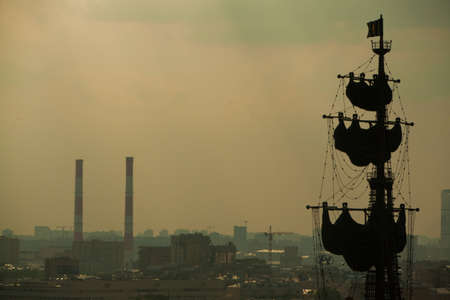 Sunset view from the roof in the center of Moscow, Russiaの写真素材