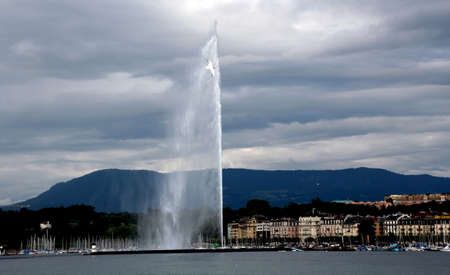 Lake of Geneva,, seagulls in the fountain background