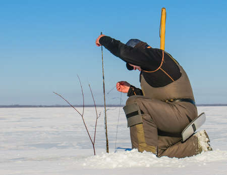 Winter fishing in the Rybinsk reservoir of the Yaroslavl regionのeditorial素材