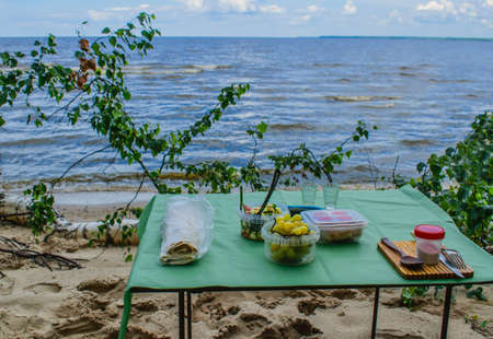 Breakfast by the seaの写真素材