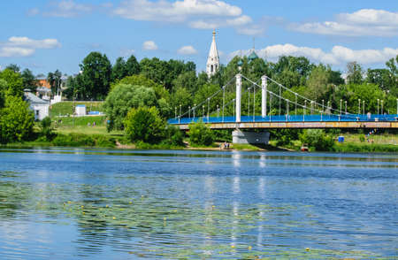 Pedestrian bridge over the riverの写真素材