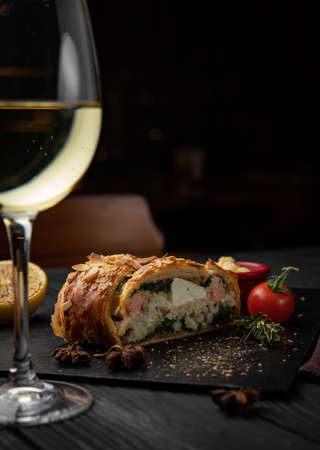 french pie with salmon and cheeseの写真素材