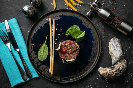 Italian food on black backgroundsの写真素材