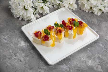 desserts on a gray concrete background