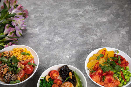Traditional Hawaiian cuisine - poke on a gray background